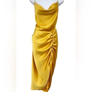 NEW - Gold silk gown with ruched details - size  small - never worn
